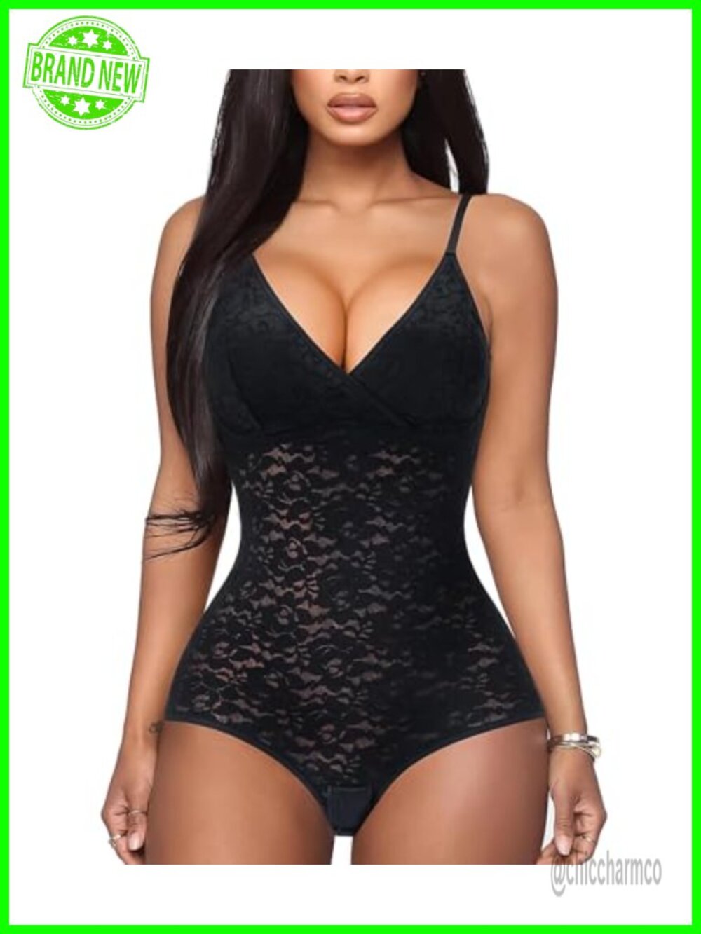 Lace Bodysuit Shapewear Tummy Control Sleeveless V-Neck Backless Shaper